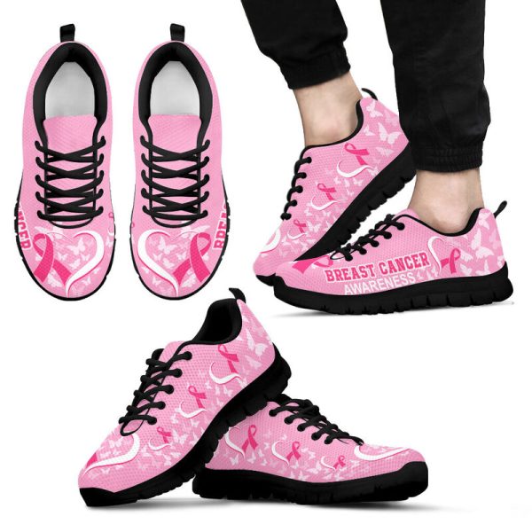 Breast Cancer Awareness Heart Ribbon Sneakers, Running Shoes, Shoes For Women, Shoes For Men, Custom Shoes, Low Top Shoes, Customized Sneaker, Mens, Women Shoes