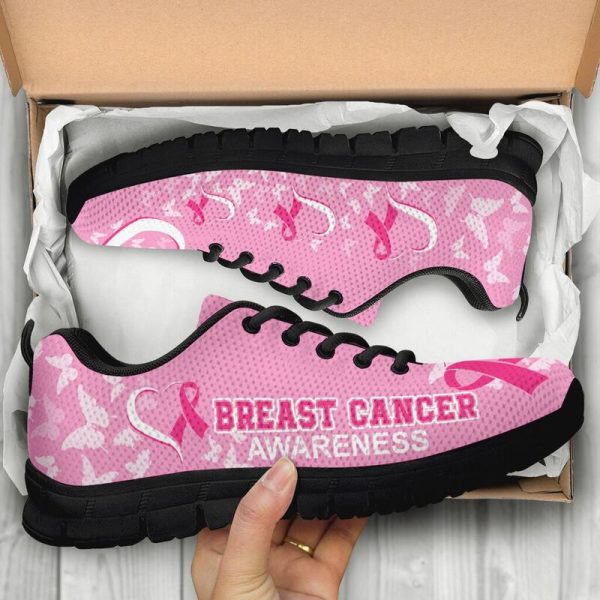 Breast Cancer Awareness Heart Ribbon Sneakers, Running Shoes, Shoes For Women, Shoes For Men, Custom Shoes, Low Top Shoes, Customized Sneaker, Mens, Women Shoes