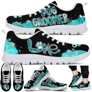 Dog Groomer Love Watercolor Teal Sneakers Shoes