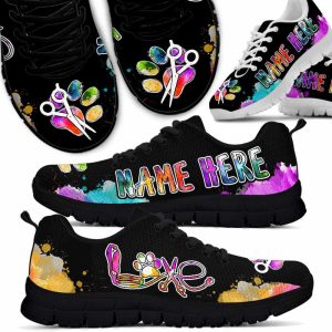 Custom Name Colorful Watercolor Sneakers Shoes