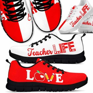 Red White Teacher Life Sneakers Shoes