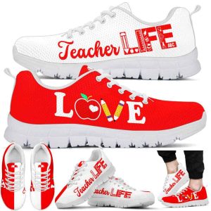 Red White Teacher Life Sneakers Shoes