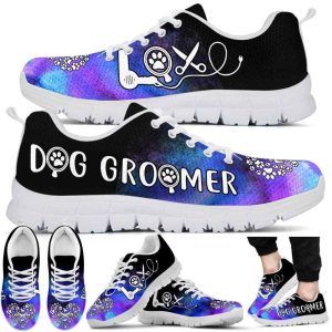 Teal Purple Dog Groomer Watercolor Love Heart Sneakers Shoes